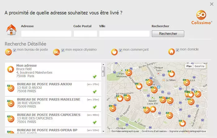 Choix d'un point de livraison avec So Colissimo