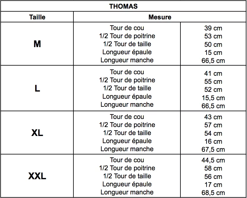 taille tour de poitrine